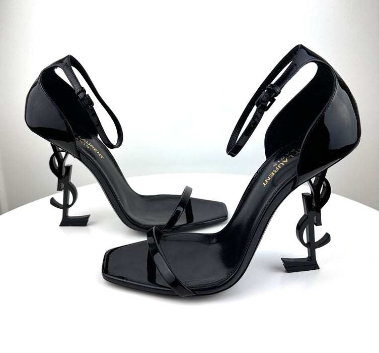 Saint Laurent Patent Opyum Sandals in All Black