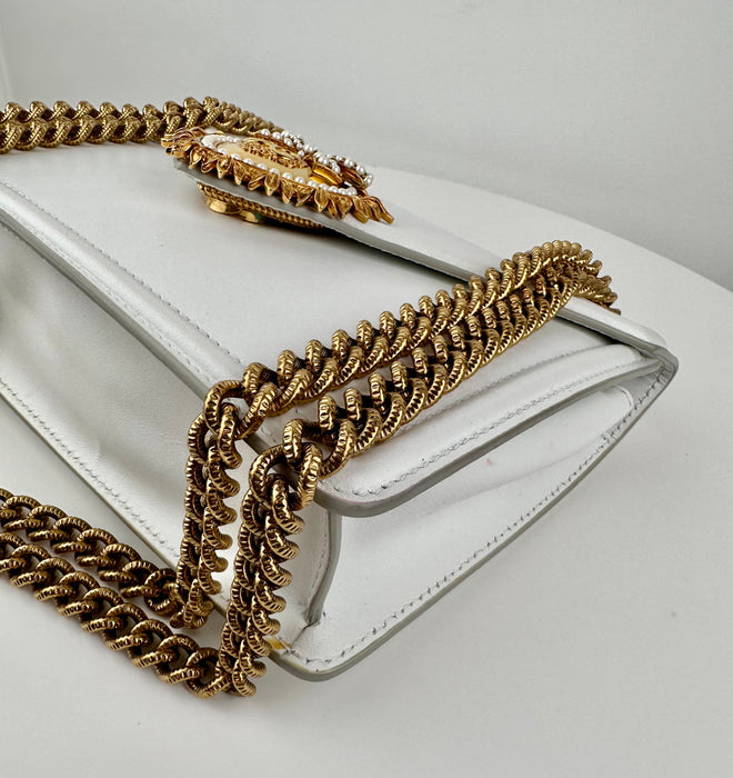 Dolce and Gabbana Small Smooth Calfskin Devotion Bag in White