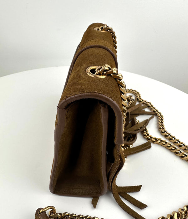 Saint Laurent Brown Baby Serpent Fringed Suede Chain Crossbody Bag