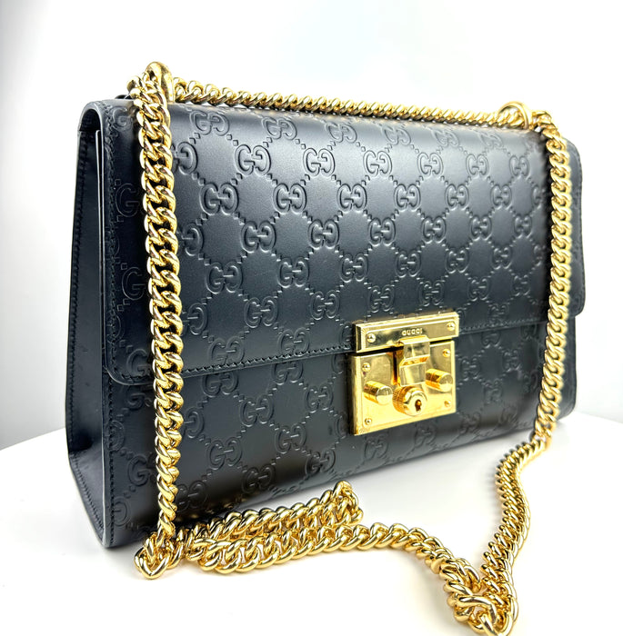 Gucci Black Guccissima Leather Padlock Shoulder Bag