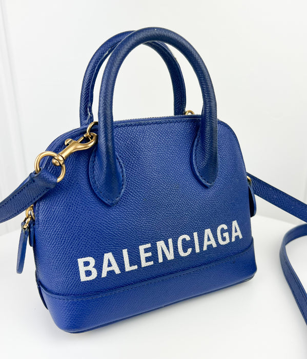 Balenciaga Grained Calfskin S Ville Top Handle Bag Royal Bleu