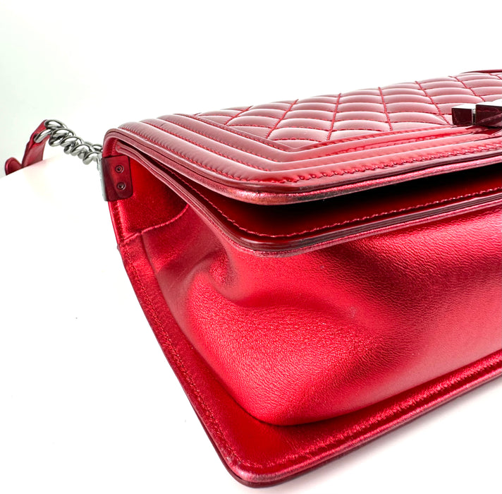 Chanel Patent Medium Boy Bag in Red