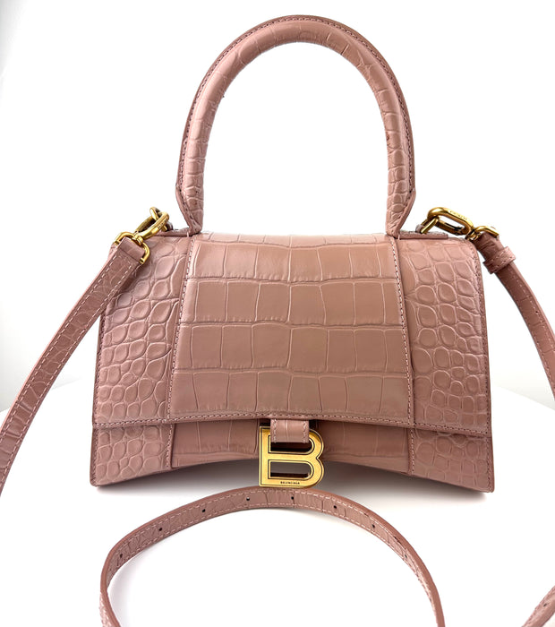 Balenciaga Hourglass Small Croc Embossed Top Handle Bag