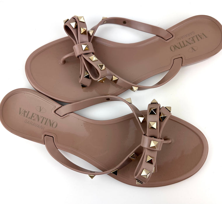 Valentino Rockstud PVC Flat Thong Sandals in Nude