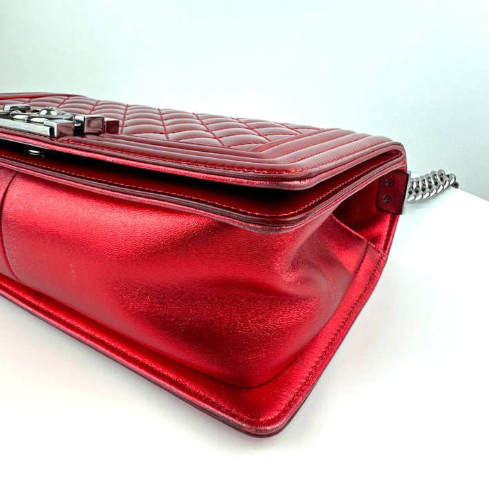 Chanel Patent Medium Boy Bag in Red