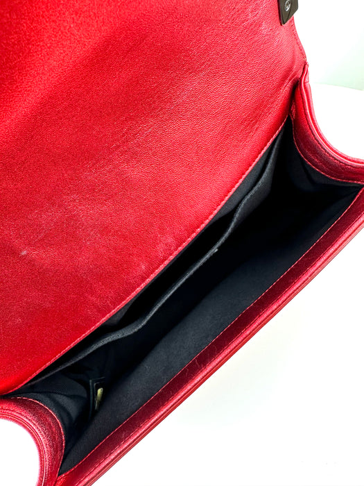 Chanel Patent Medium Boy Bag in Red