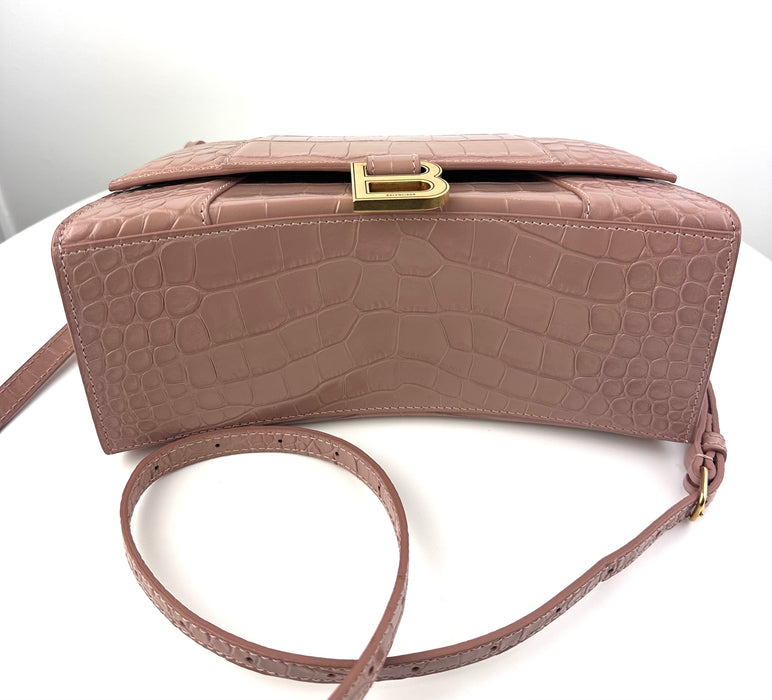 Balenciaga Hourglass Small Croc Embossed Top Handle Bag