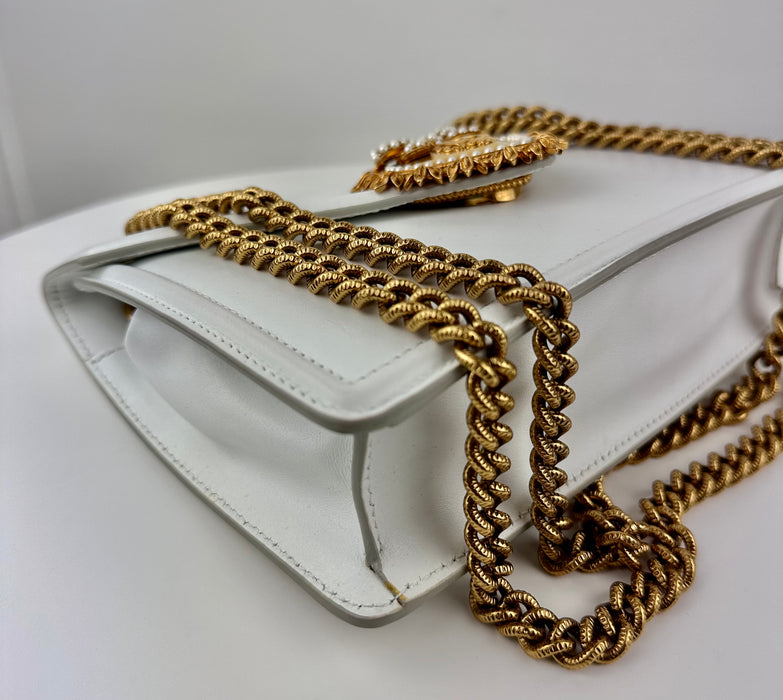 Dolce and Gabbana Small Smooth Calfskin Devotion Bag in White