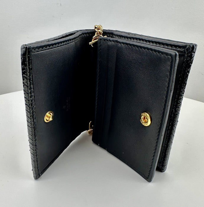 Gucci Zumi Black Snakeskin Gold Chain Bi-fold Mini Wallet