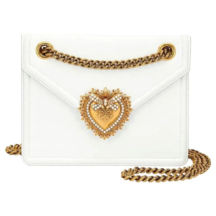 Dolce and Gabbana Small Smooth Calfskin Devotion Bag in White