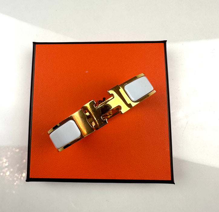 Hermes Clic H Bracelet in White & Gold