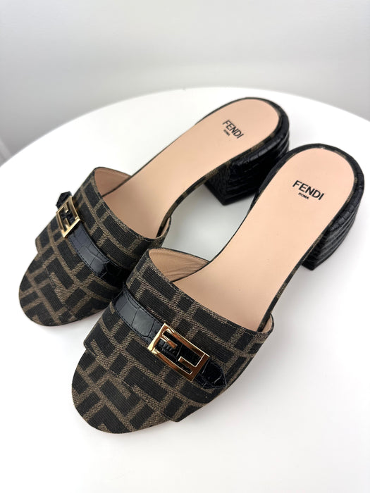 Fendi Monogram Block Heel Sandals