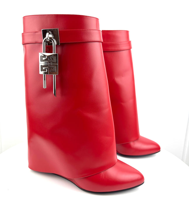 Givenchy Shark Lock Ankle Boots in Red Leather