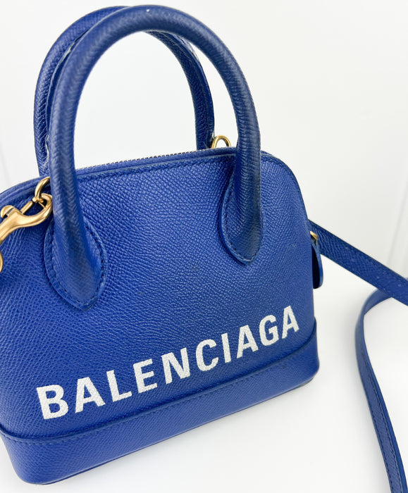 Balenciaga Grained Calfskin S Ville Top Handle Bag Royal Bleu