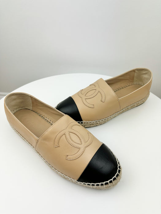 Chanel Lambskin CC Espadrilles nude