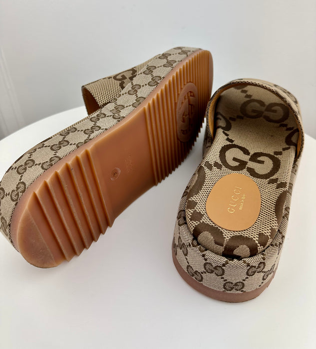 Gucci Platform Slide Sandals in Canvas