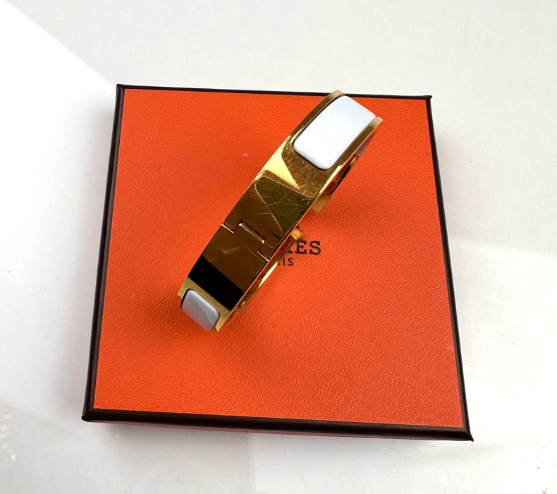 Hermes Clic H Bracelet in White & Gold