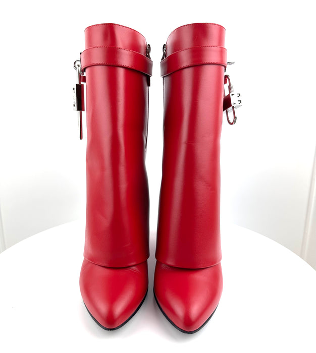 Givenchy Shark Lock Ankle Boots in Red Leather