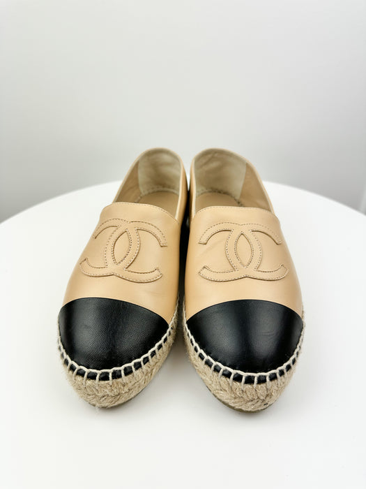 Chanel Lambskin CC Espadrilles nude