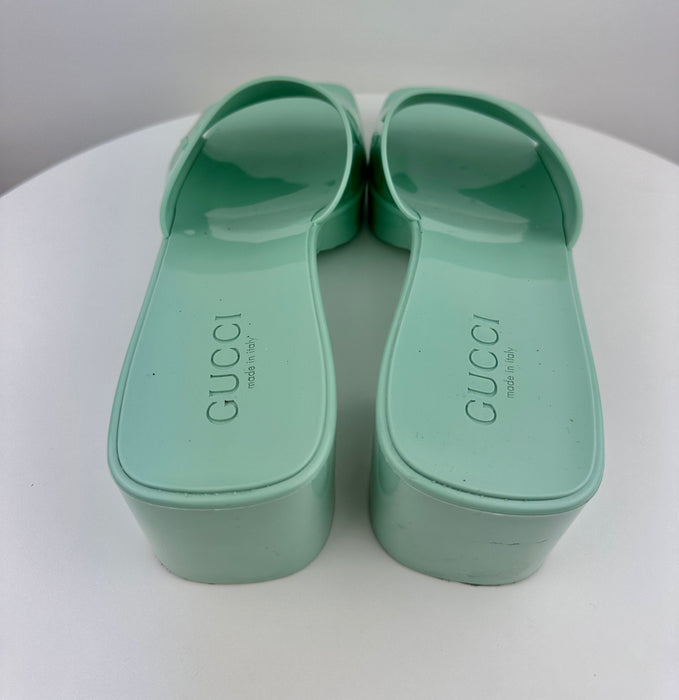 Gucci Rubber Slide Sandal in Mint Green
