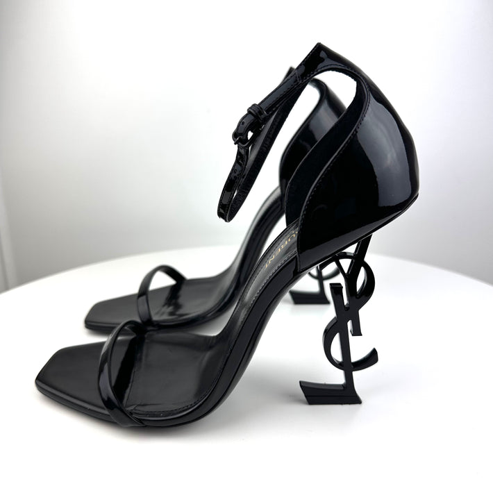 Saint Laurent Patent Opyum Sandals in All Black