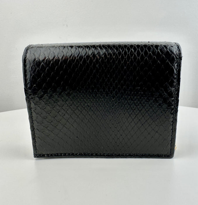 Gucci Zumi Black Snakeskin Gold Chain Bi-fold Mini Wallet