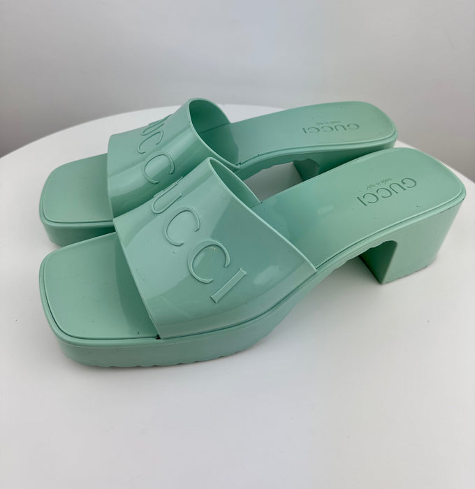 Gucci Rubber Slide Sandal in Mint Green