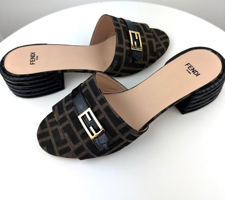 Fendi Monogram Block Heel Sandals