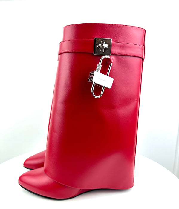 Givenchy Shark Lock Ankle Boots in Red Leather