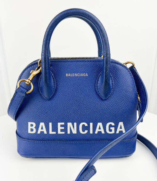 Balenciaga Grained Calfskin S Ville Top Handle Bag Royal Bleu