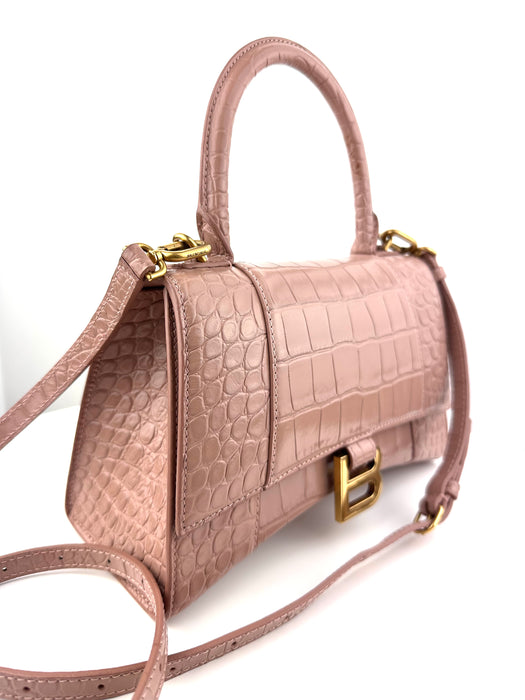 Balenciaga Hourglass Small Croc Embossed Top Handle Bag