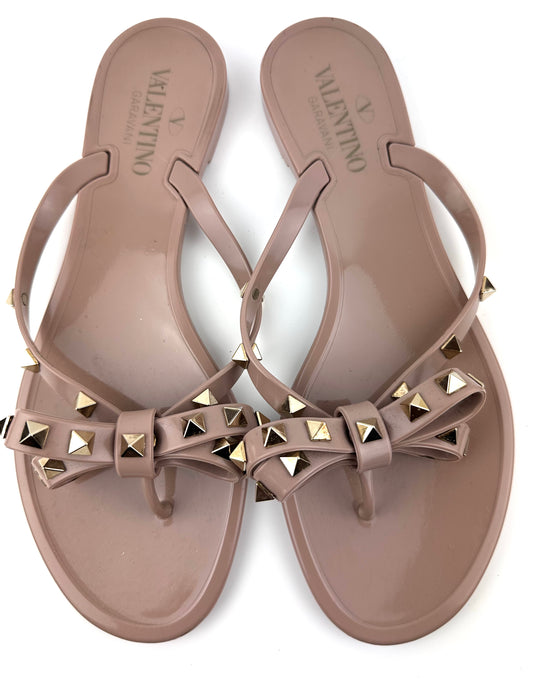 Valentino Rockstud PVC Flat Thong Sandals in Nude