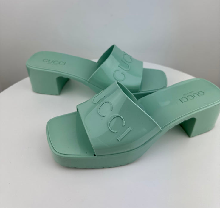 Gucci Rubber Slide Sandal in Mint Green