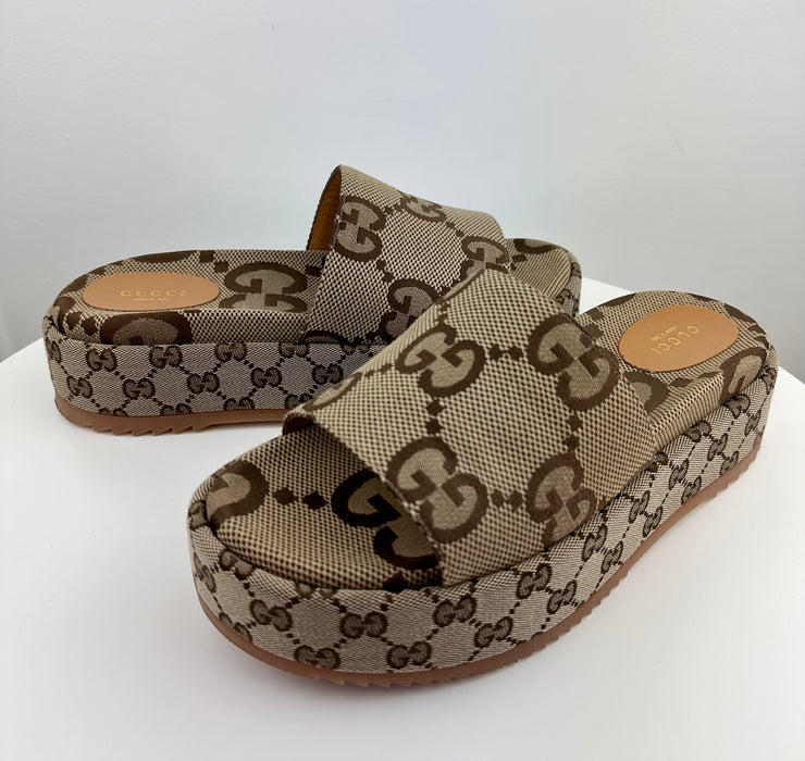 Gucci Platform Slide Sandals in Canvas