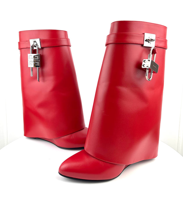 Givenchy Shark Lock Ankle Boots in Red Leather