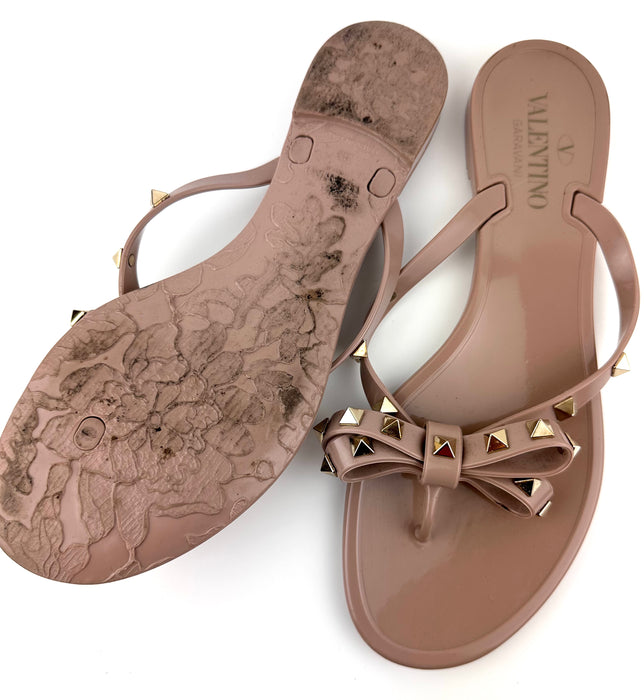 Valentino Rockstud PVC Flat Thong Sandals in Nude