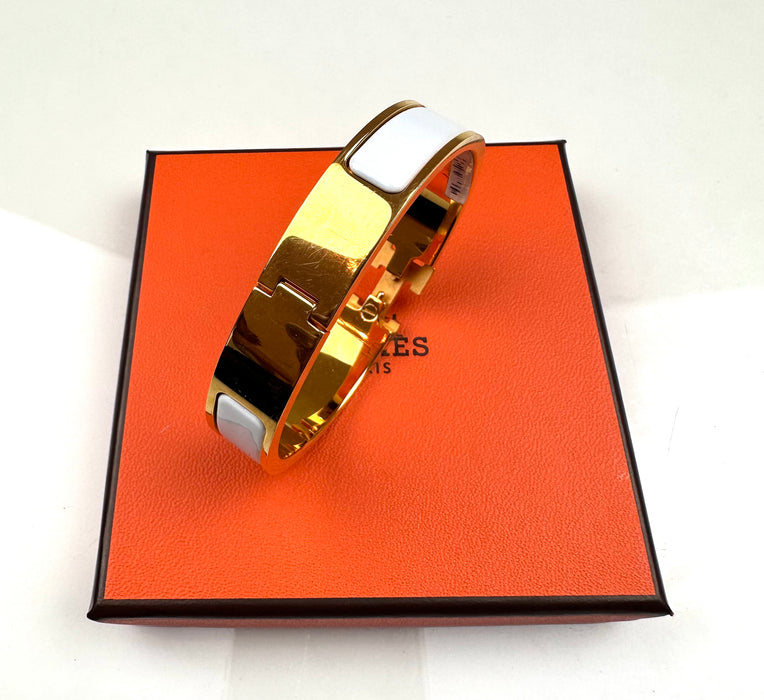 Hermes Clic H Bracelet in White & Gold