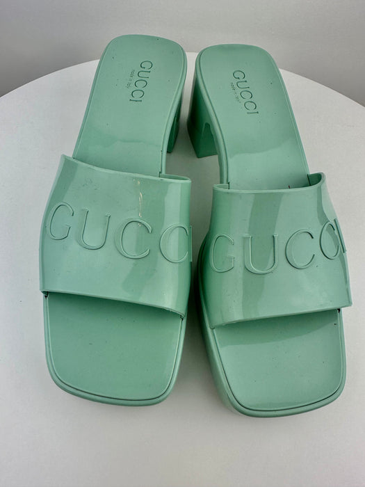 Gucci Rubber Slide Sandal in Mint Green
