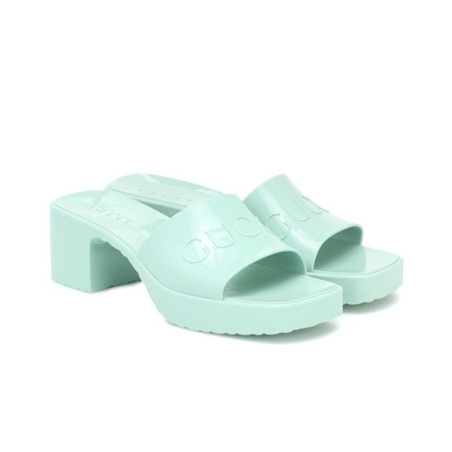 Gucci Rubber Slide Sandal in Mint Green
