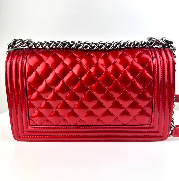 Chanel Patent Medium Boy Bag in Red
