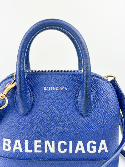 Balenciaga Grained Calfskin S Ville Top Handle Bag Royal Bleu