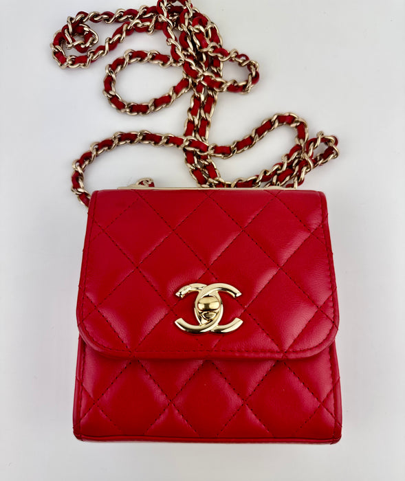 Chanel Lambskin Quilted Mini Trendy CC Clutch With Chain