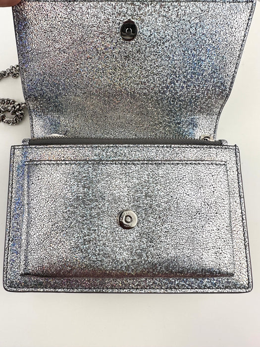 Saint Laurent Mini Sunset Crackle Metallic Silver Glitter