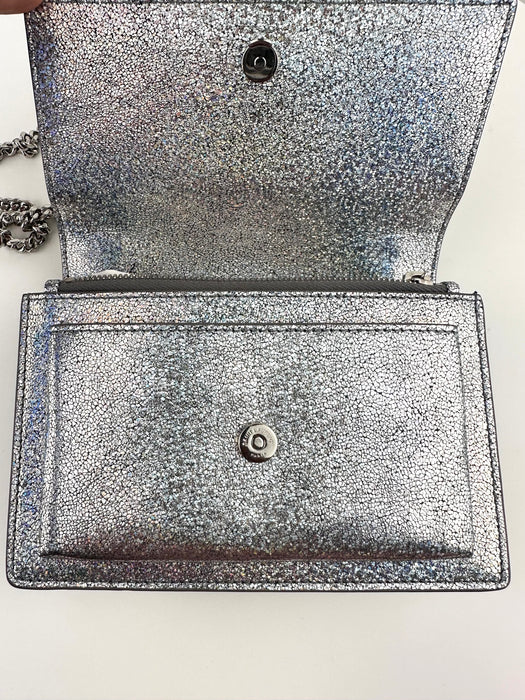 Saint Laurent Mini Sunset Crackle Metallic Silver Glitter Leather Crossbody Bag