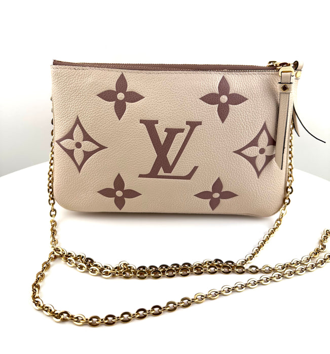 Louis Vuitton  Monogram Pochette Double Zip Chain Clutch