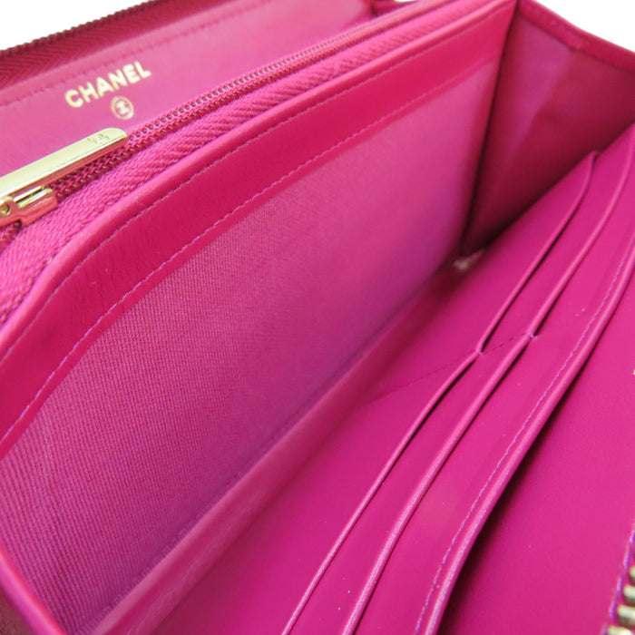 Chanel Caviar Zip Around Long Wallet Pink