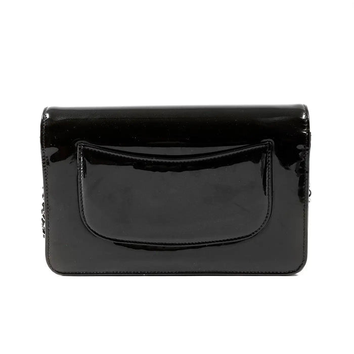 Chanel Black Patent Leather Crystal CC Wallet on a Chain