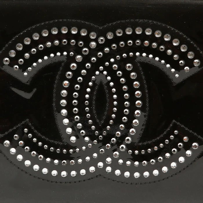 Chanel Black Patent Leather Crystal CC Wallet on a Chain