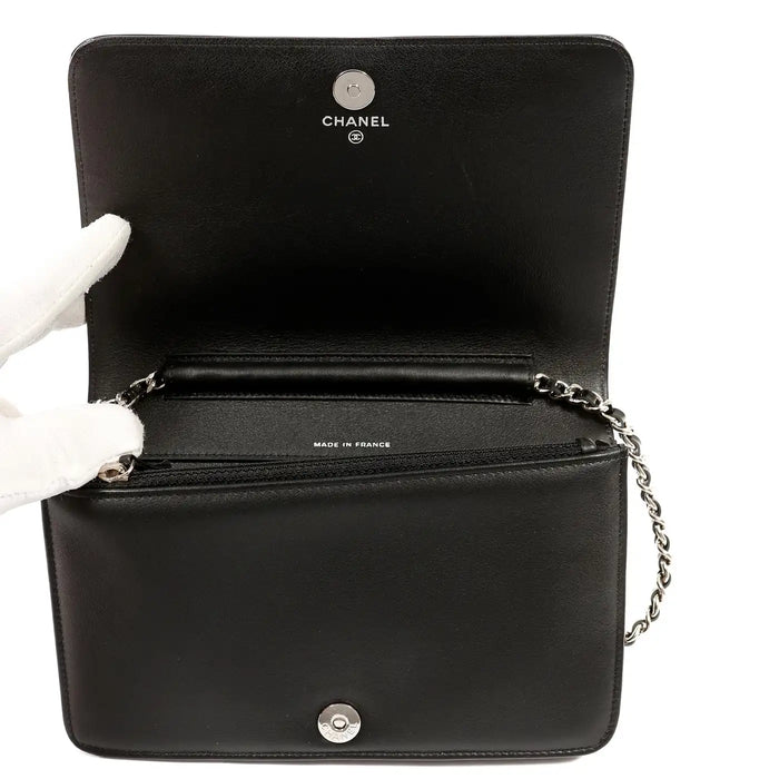 Chanel Black Patent Leather Crystal CC Wallet on a Chain