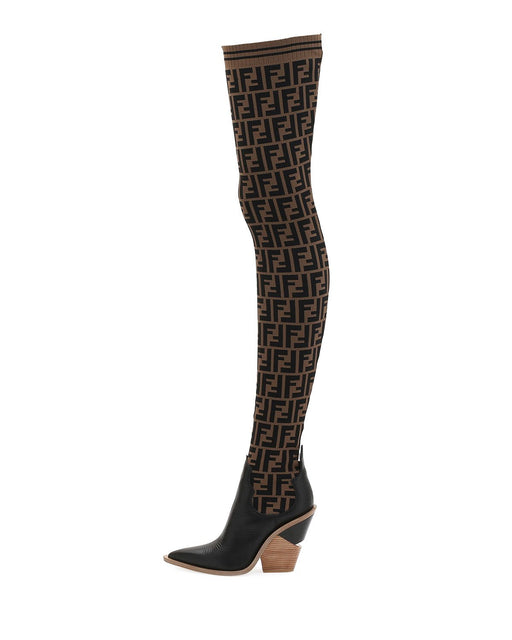 FENDI FF COWBOY OVER-THE-KNEE SOCK BOOTS SIZE 37 